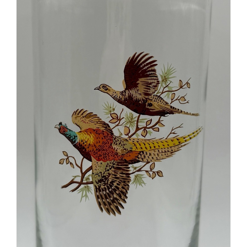 West Virginia Glass Pheasant Vase Vintage MCM Gold Rim 8.5 Inch Cylinder